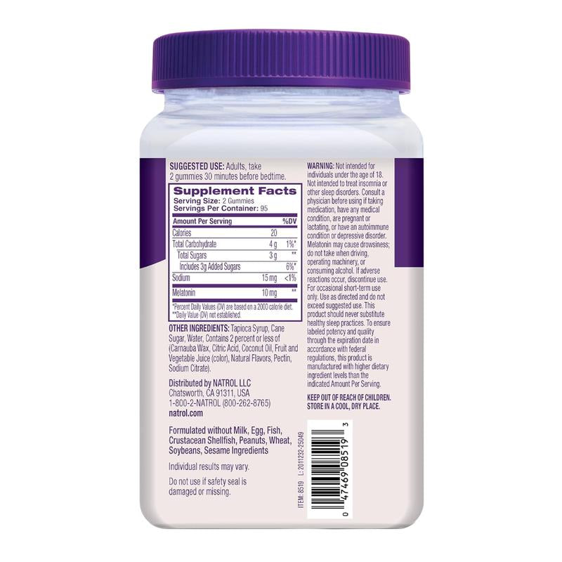 Natrol Melatonin Gummies, Sleep Support, 190 Strawberry-Flavored Adult Melatonin Gummies, 10 Mg Sleep Aids for Adults