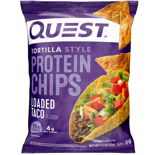 Quest Tortilla Style Protein Chips with 19G of Protein, Loaded Taco Flavor, 1.1 Oz, Single
