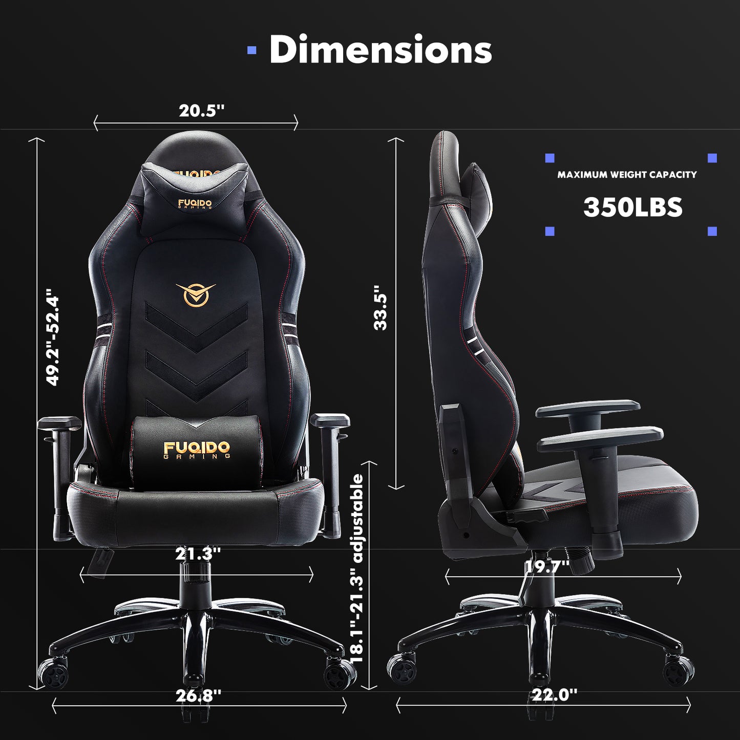 FUQIDO Tall Gaming Chair 350lbs Racing Computer Gaming Chair