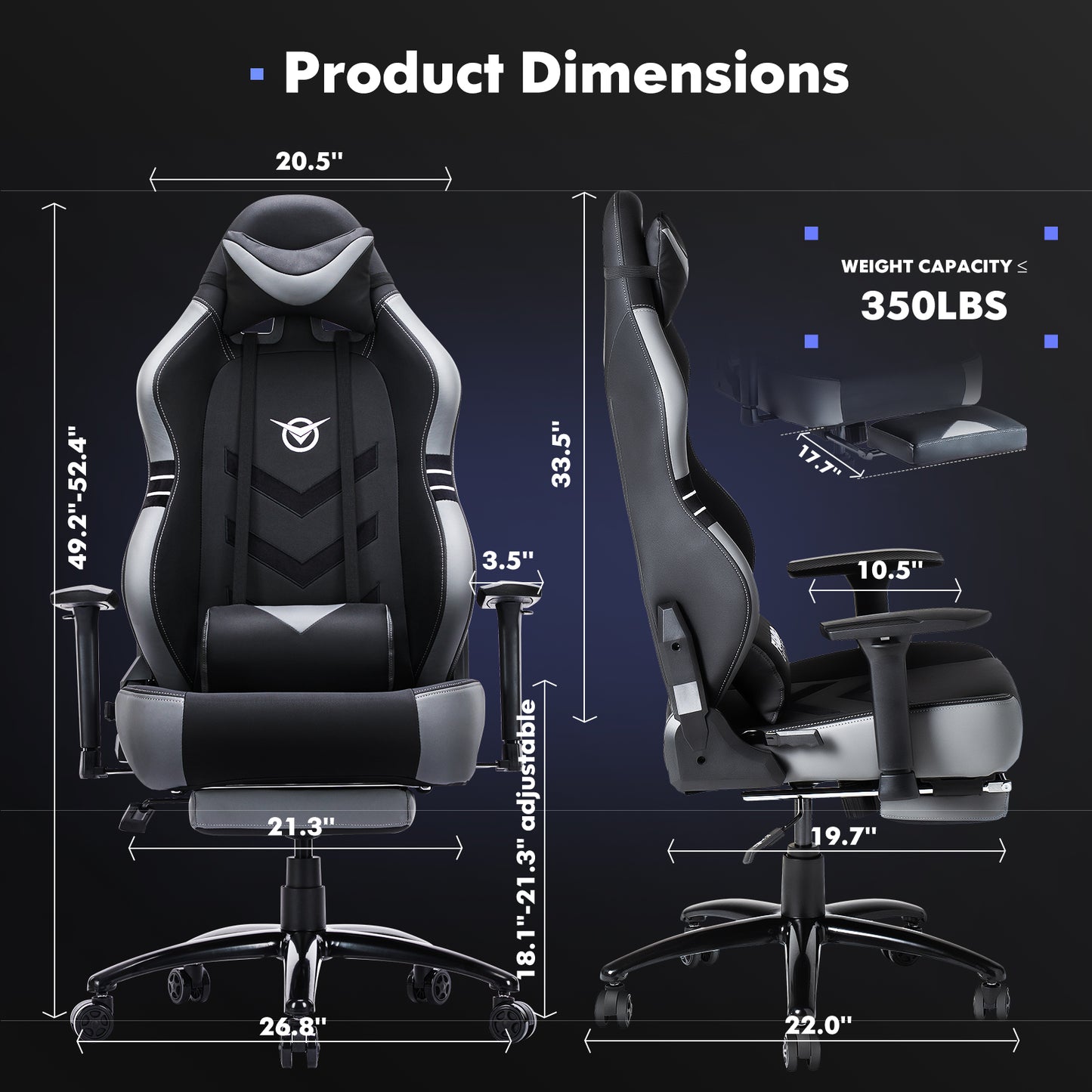 FUQIDO Tall Gaming Chair 350lbs Racing Computer Gaming Chair