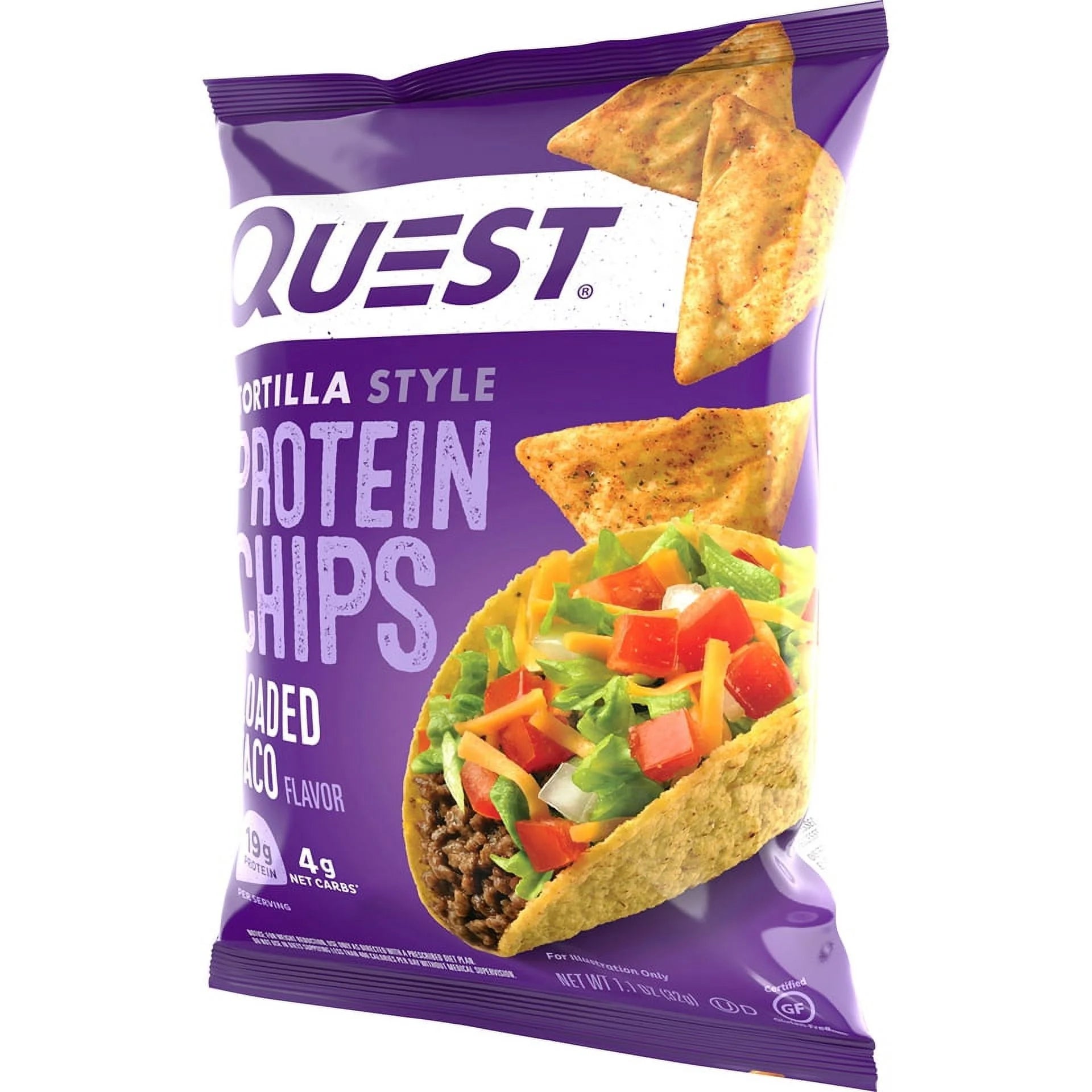 Quest Tortilla Style Protein Chips with 19G of Protein, Loaded Taco Flavor, 1.1 Oz, Single