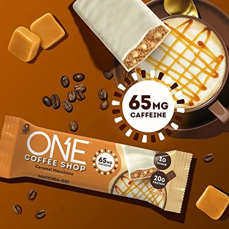 Coffee Shop Caffeinated Protein Bars, Caramel Macchiato, Gluten Free with 20G Protein and 65Mg of Caffeine Energy, Pantry Staples, 2.12 Oz (12 Count)