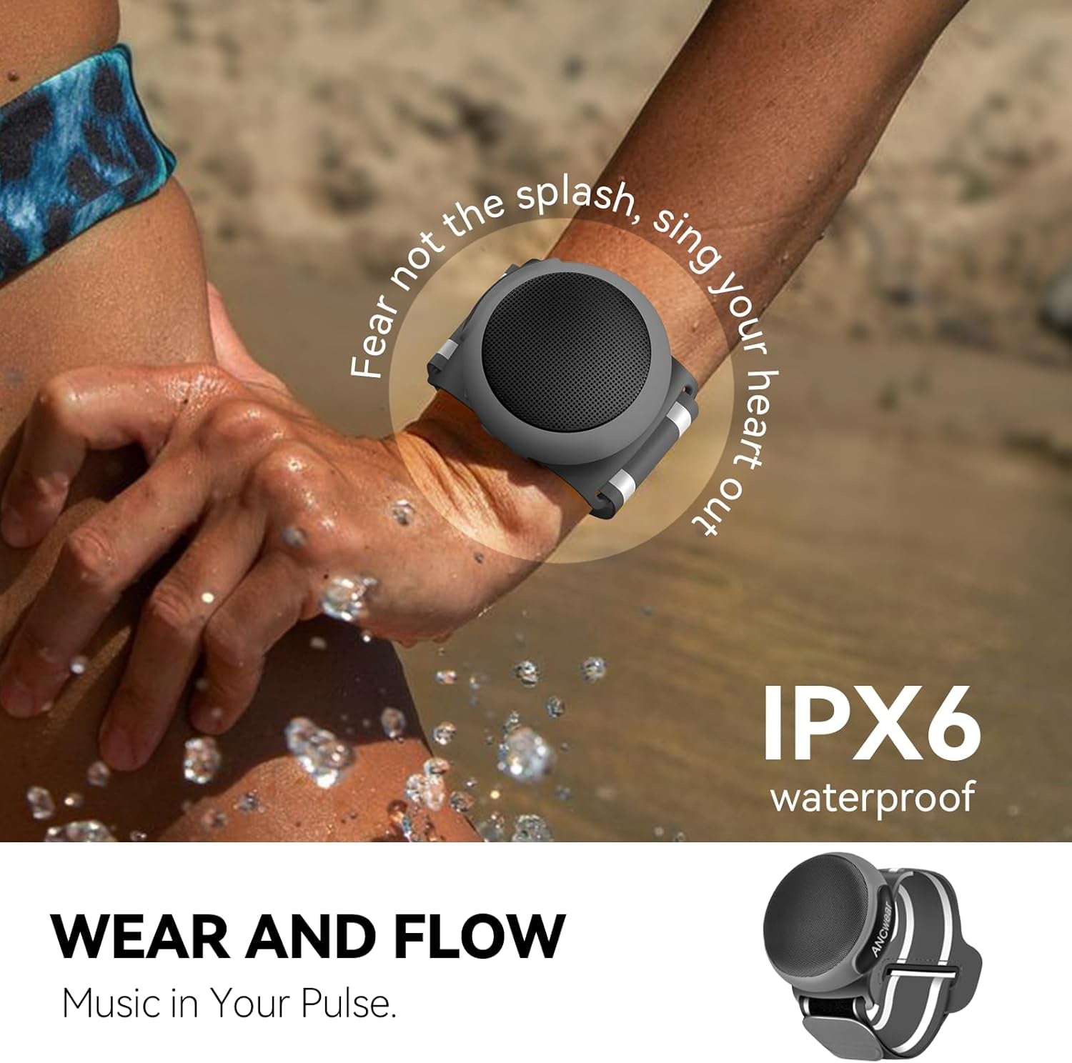 Portable Bluetooth Speakers Wireless Mini Speaker with Enhanced Bass, HD Sound, Wearable Speaker with Microphone, 9.5H Playtime, IPX6 Waterproof for Sports, Outdoor Travel(Gray)