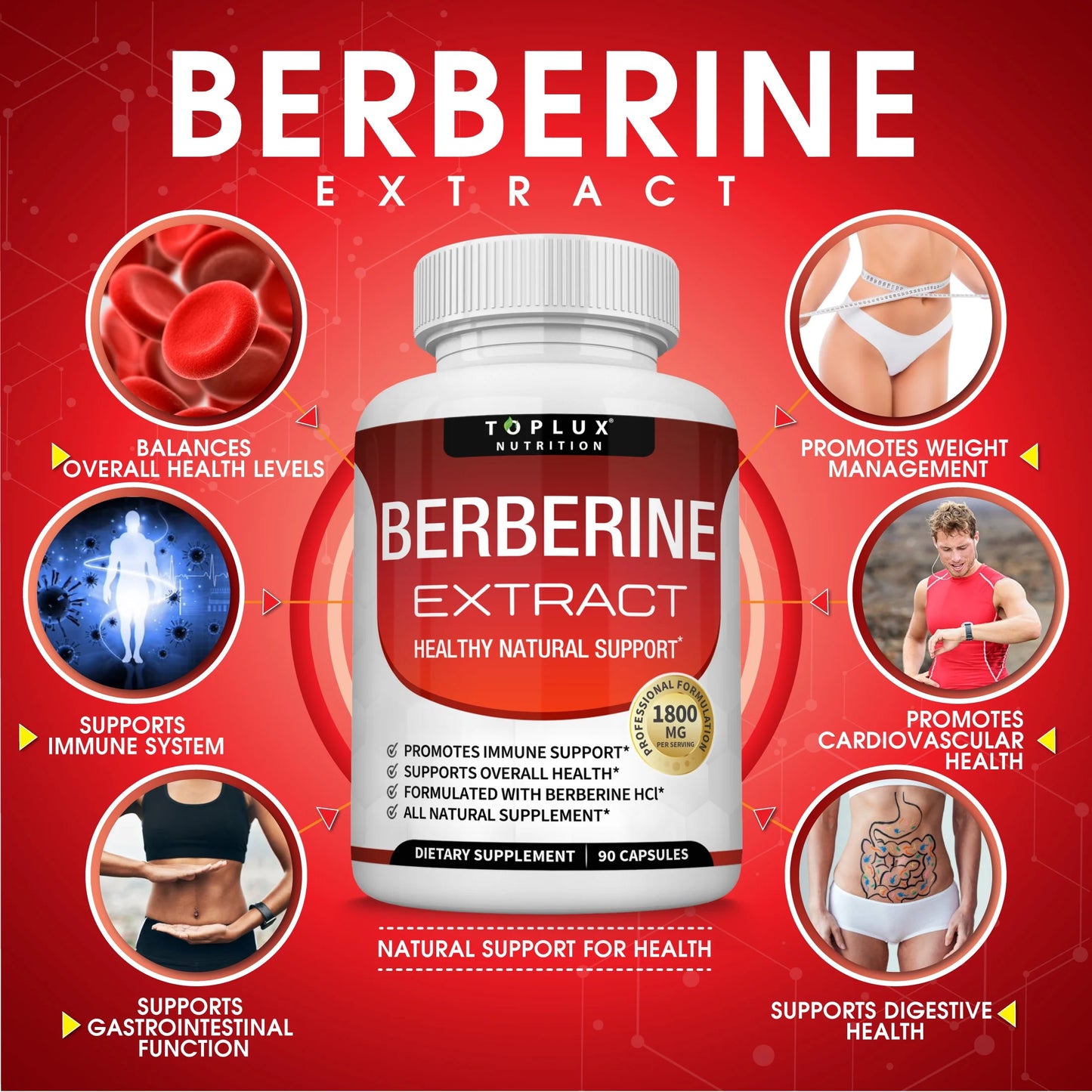 Berberine Supplement 1800Mg Pure Berberine Hcl Supports Healthy Levels 90 Capsules