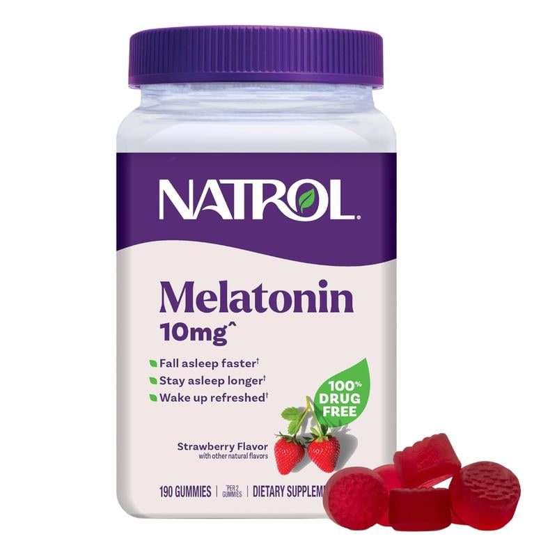 Natrol Melatonin Gummies, Sleep Support, 190 Strawberry-Flavored Adult Melatonin Gummies, 10 Mg Sleep Aids for Adults