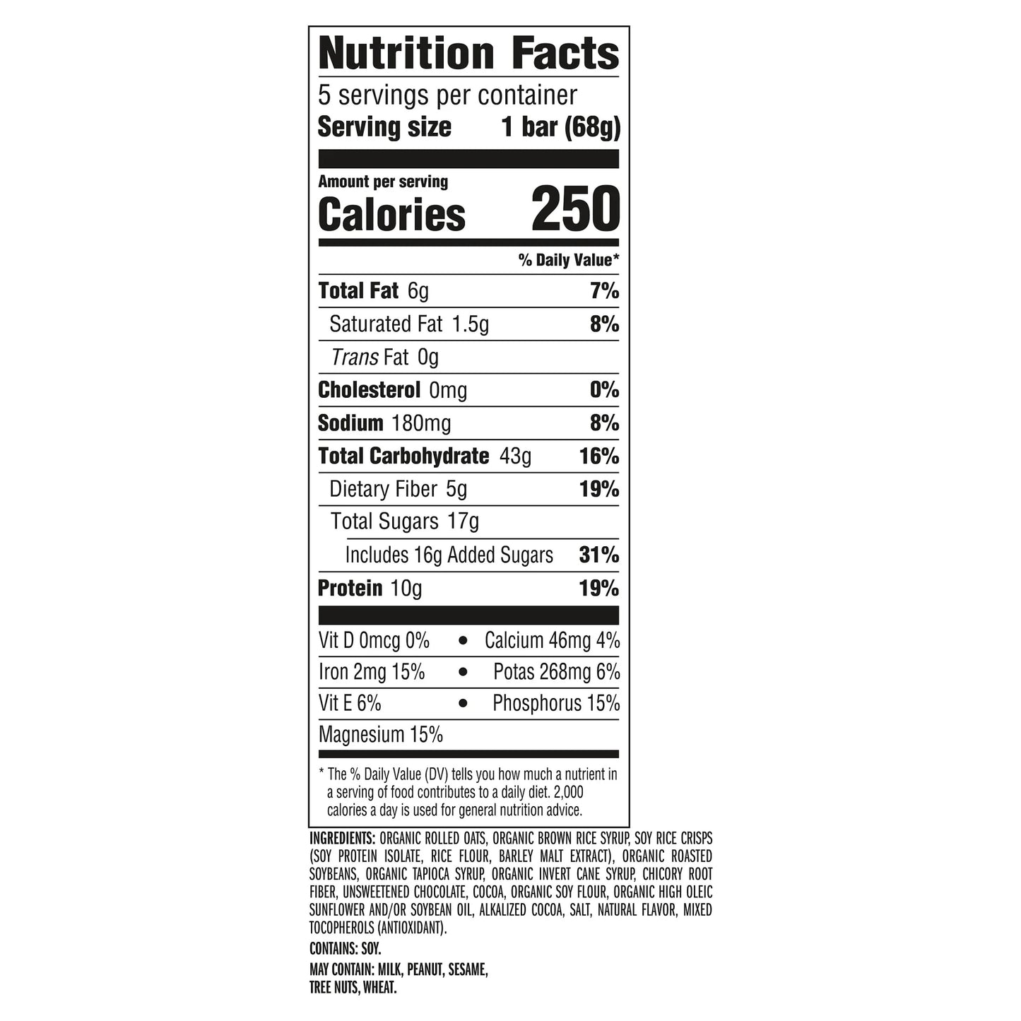 Energy Protein Bars, Chocolate Brownie, 5Ct