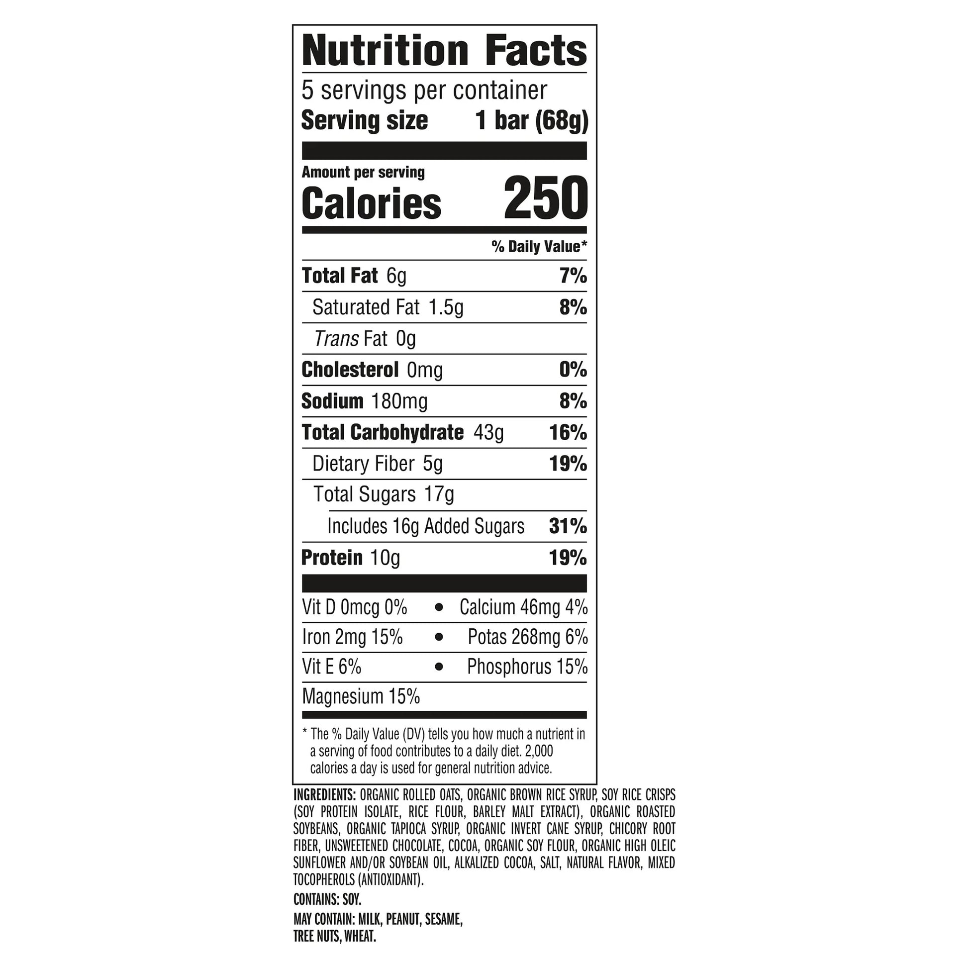 Energy Protein Bars, Chocolate Brownie, 5Ct