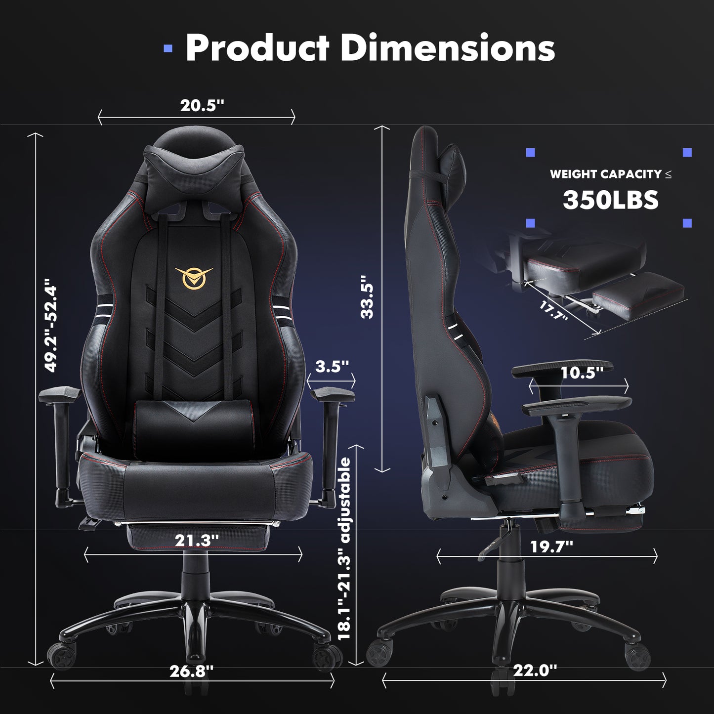 FUQIDO Tall Gaming Chair 350lbs Racing Computer Gaming Chair