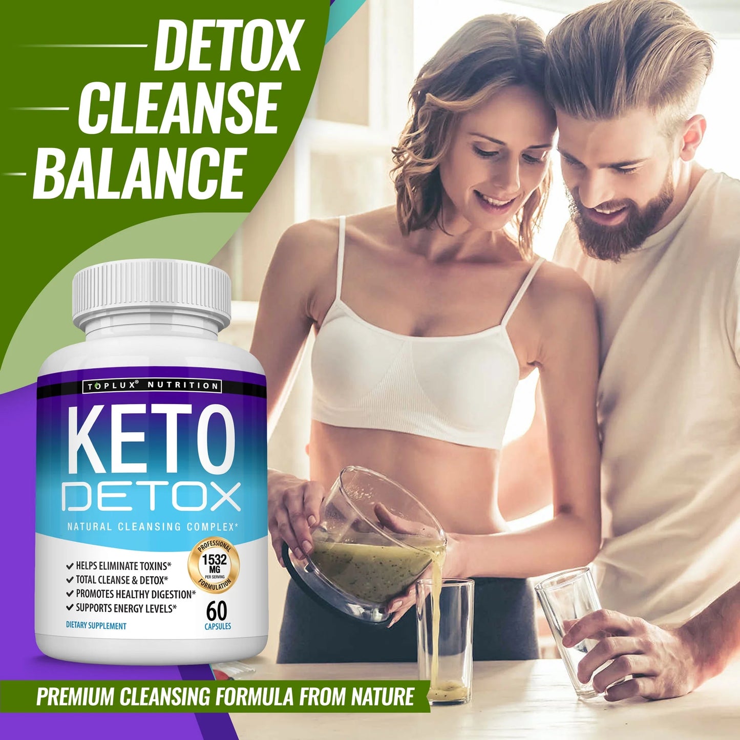Keto Detox 1532Mg Natural Acai Colon Cleanser for Ketogenic Diet, Flush Toxins & Excess Waste Detox & Cleanse for Men and Women, 60 Capsules