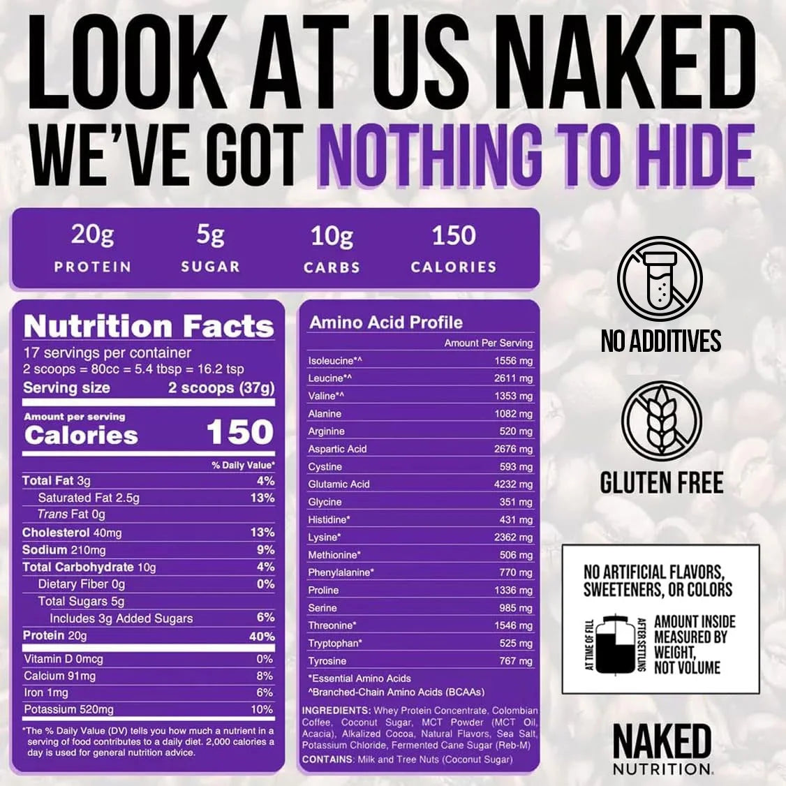 NAKED Mocha Latte Protein Coffee - Premium Instant Coffee - Protein Shake, Iced Coffee, Protein Drinks, Delicious Keto Friendly and Gluten Free, 17 Servings