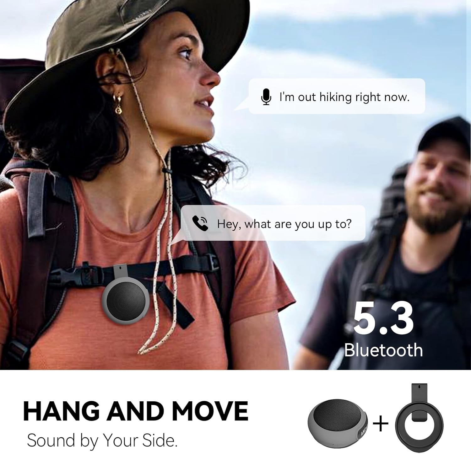 Portable Bluetooth Speakers Wireless Mini Speaker with Enhanced Bass, HD Sound, Wearable Speaker with Microphone, 9.5H Playtime, IPX6 Waterproof for Sports, Outdoor Travel(Gray)