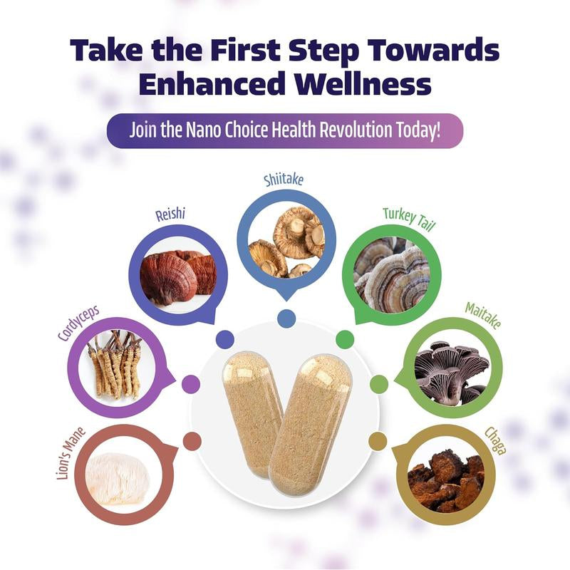 Nano Choice Nootropic Blend - Mushroom Complex Supplement for Brain, Focus, Productivity & Immune Support | Non-Gmo, Vegan, Made in USA | 120 Capsules Fitness Edible Dietary Healthcare