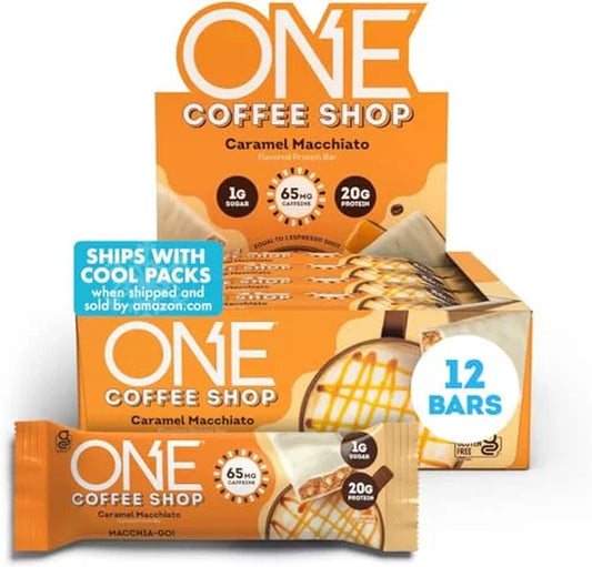 Coffee Shop Caffeinated Protein Bars, Caramel Macchiato, Gluten Free with 20G Protein and 65Mg of Caffeine Energy, Pantry Staples, 2.12 Oz (12 Count)