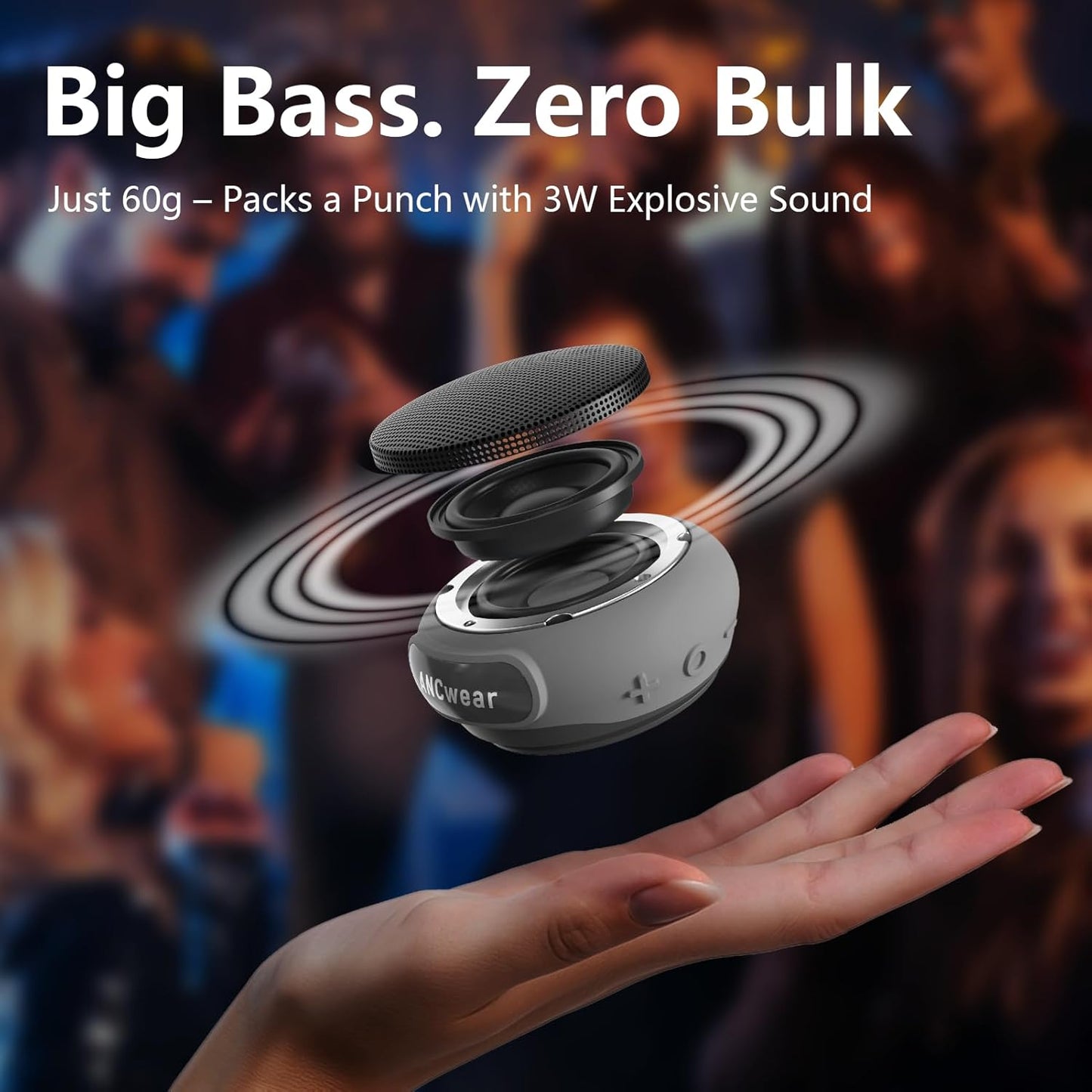 Portable Bluetooth Speakers Wireless Mini Speaker with Enhanced Bass, HD Sound, Wearable Speaker with Microphone, 9.5H Playtime, IPX6 Waterproof for Sports, Outdoor Travel(Gray)