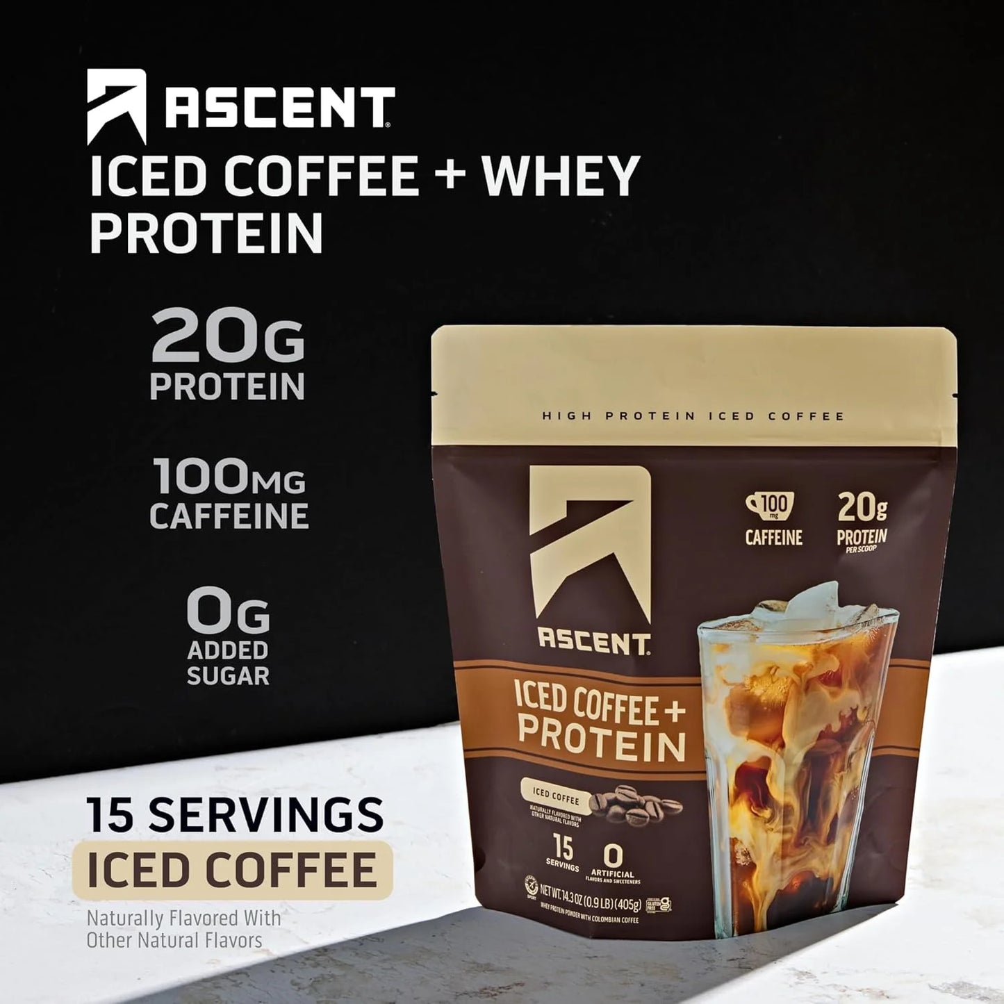 Iced Coffee Protein Powder - High Protein Coffee Powder, 20 G Protein & 100 Mg Caffeine from Premium Colombian Coffee, Zero Artificial Flavors & Sweeteners - 15 Servings