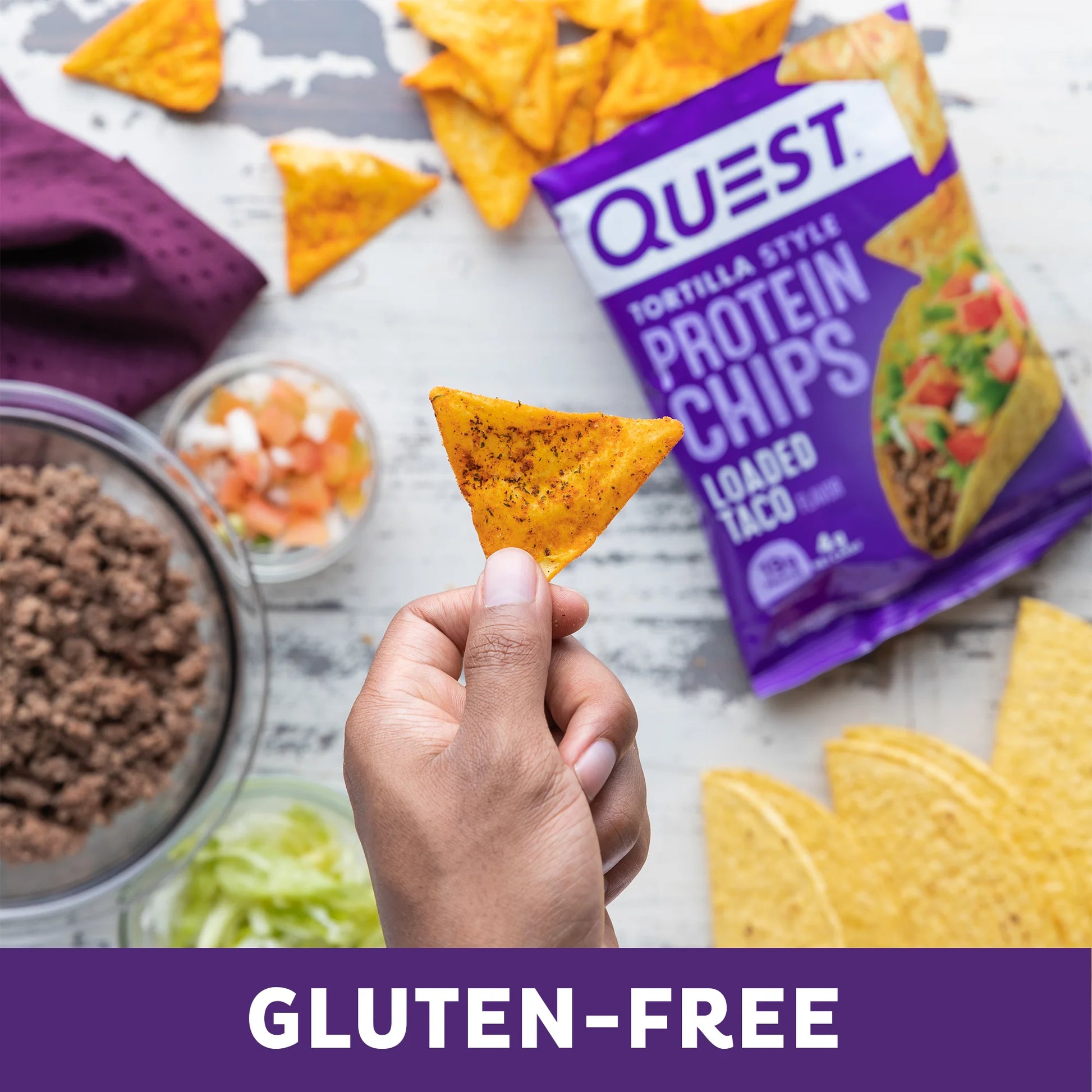 Quest Tortilla Style Protein Chips with 19G of Protein, Loaded Taco Flavor, 1.1 Oz, Single