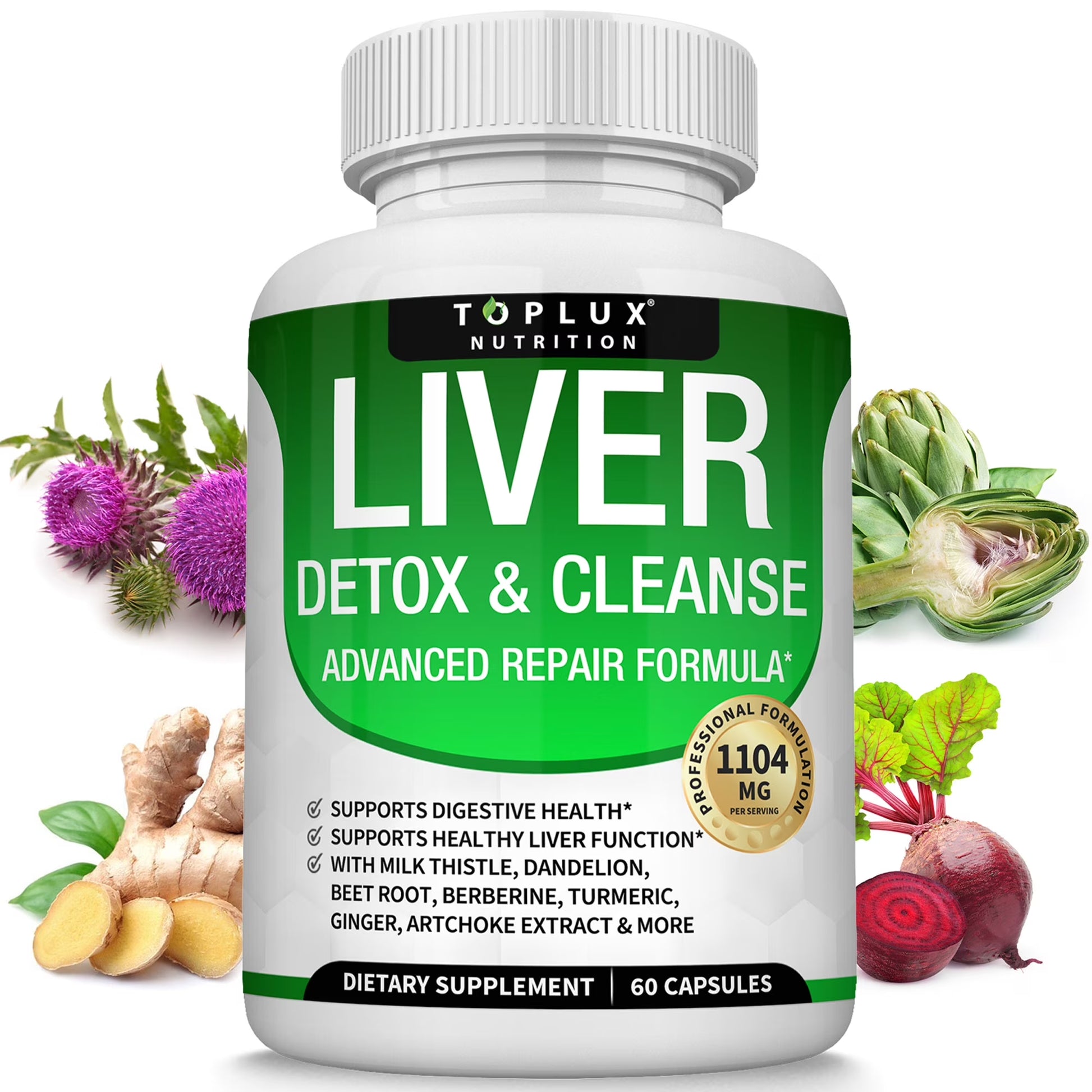 Detox Liver Cleanse Supplement Support Liver & Body Detox Milk Thistle Artichoke Extract Dandelion Root, 25+ Herbs 60 Capsules