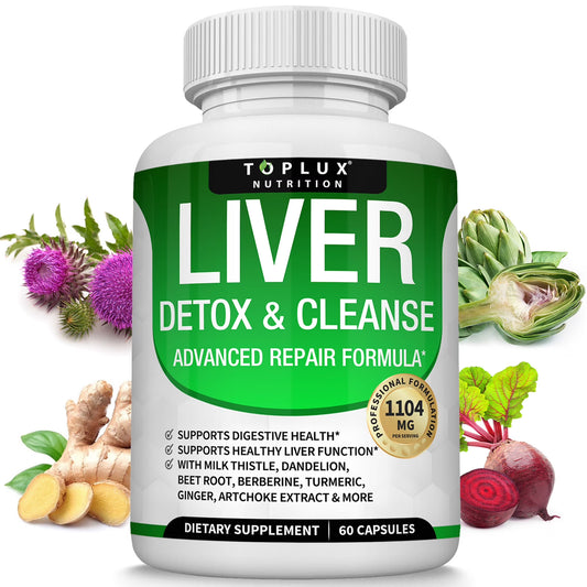 Detox Liver Cleanse Supplement Support Liver & Body Detox Milk Thistle Artichoke Extract Dandelion Root, 25+ Herbs 60 Capsules
