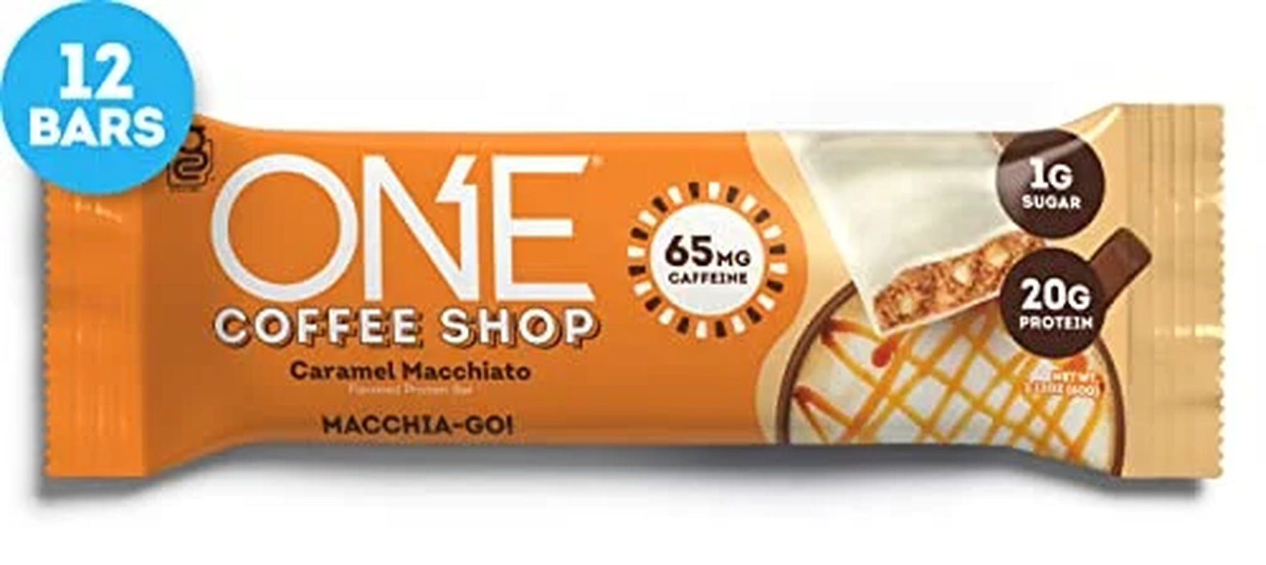 Coffee Shop Caffeinated Protein Bars, Caramel Macchiato, Gluten Free with 20G Protein and 65Mg of Caffeine Energy, Pantry Staples, 2.12 Oz (12 Count)